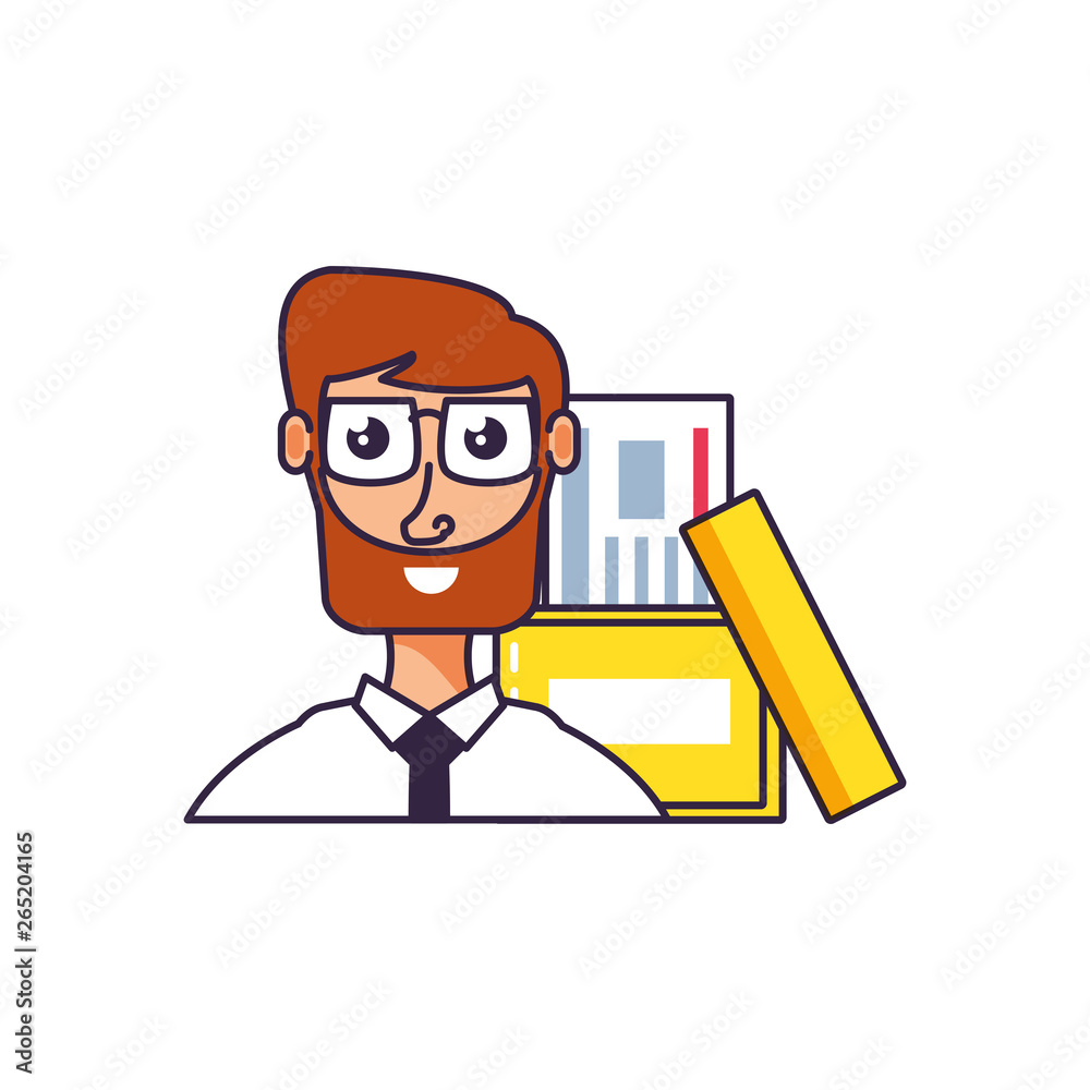 businessman with document and box office businessman with document and box office