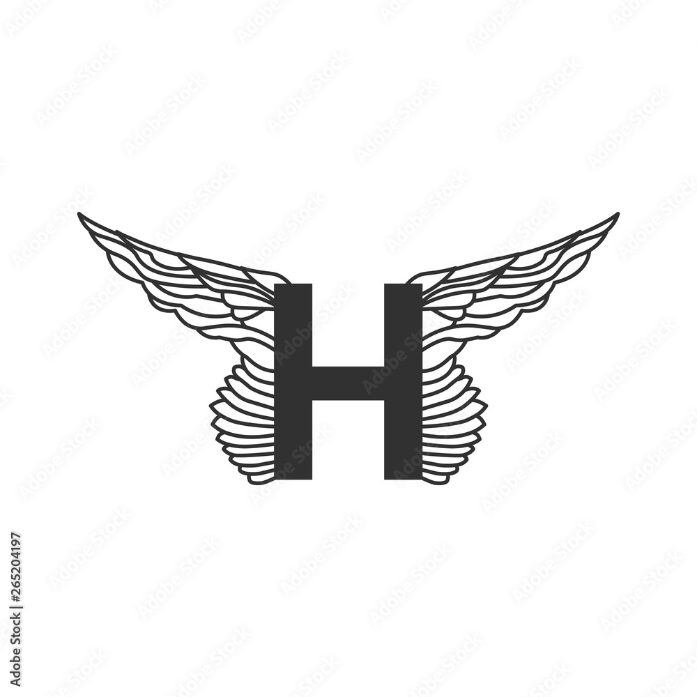 Fototapeta premium Elegant dynamic letter H with wings. Linear design. Can be used for any transportation service or in sports areas. Vector illustration isolated on white background