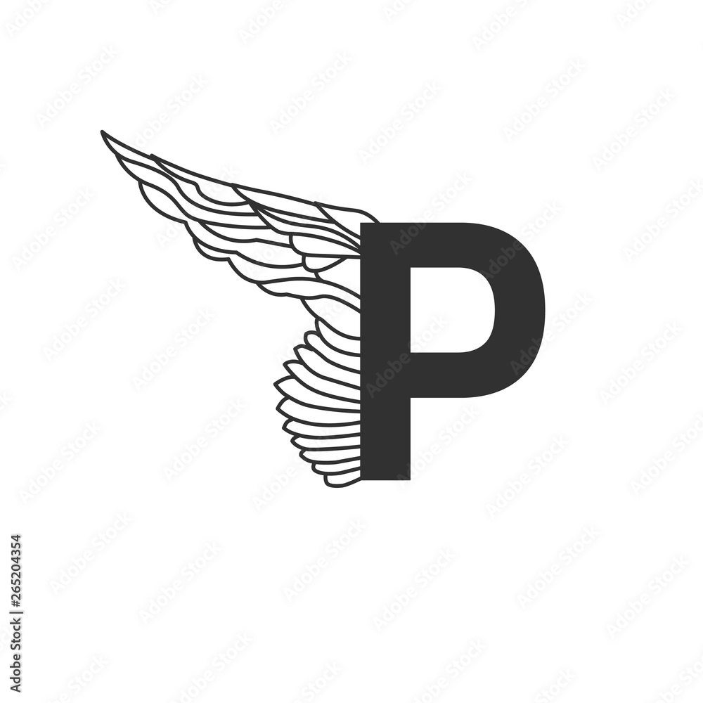 Fototapeta premium Elegant dynamic letter P with wing. Linear design. Can be used for any transportation service or in sports areas. Vector illustration isolated on white background