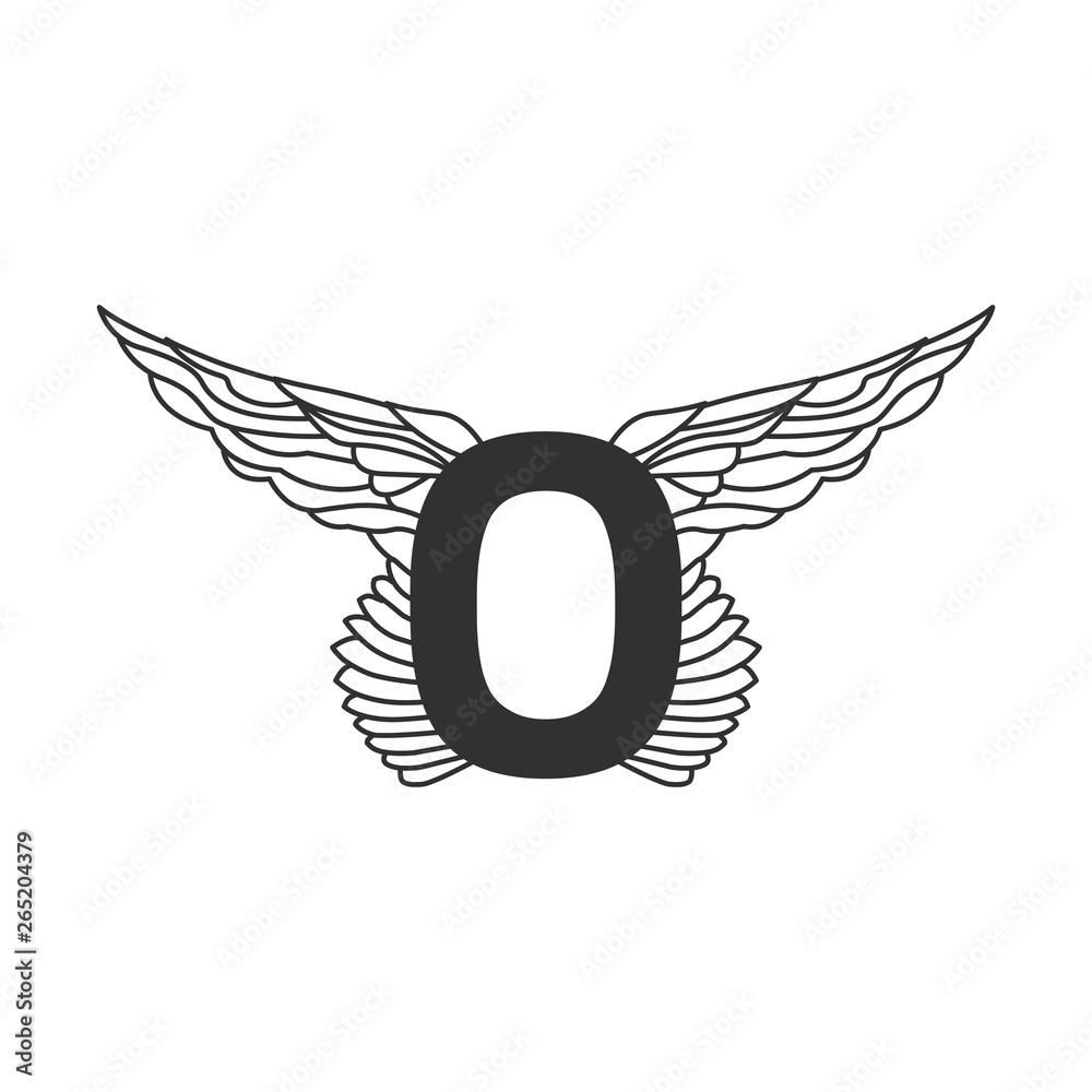 Fototapeta premium Elegant dynamic letter O with wings. Linear design. Can be used for any transportation service or in sports areas. Vector illustration isolated on white background
