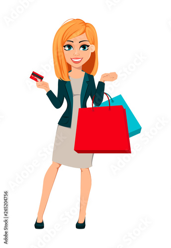 Cartoon character businesswoman with blonde hair
