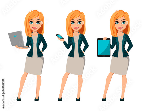 Cartoon character businesswoman with blonde hair