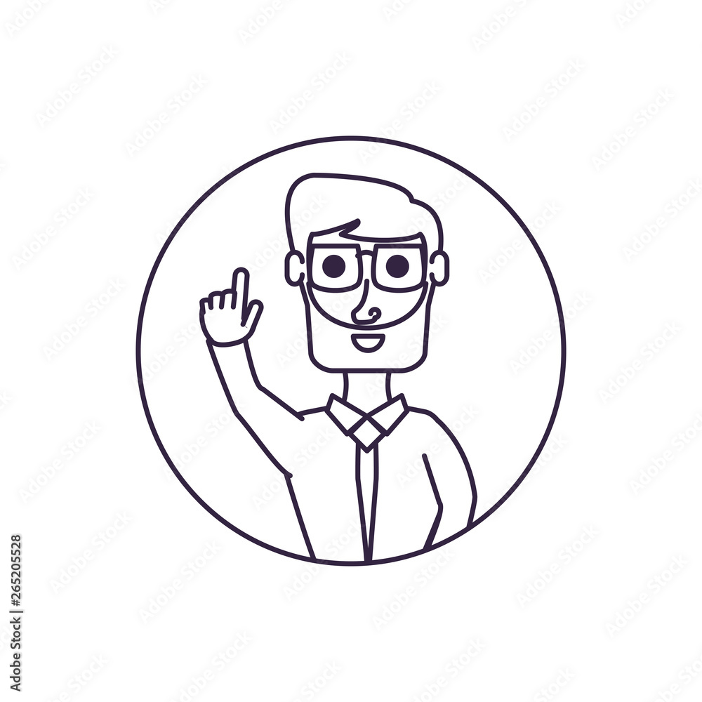 businessman elegant with hand up in frame circular businessman elegant with hand up in frame circular