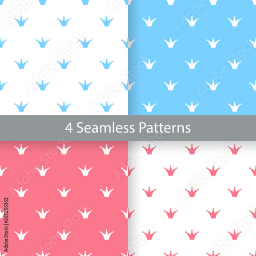 Pink, blue and white seamless pattern collection with simple crown