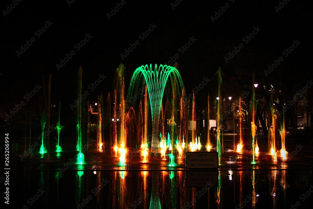 Fountain near Filharmonia Pomorska, Bydgoszcz, night