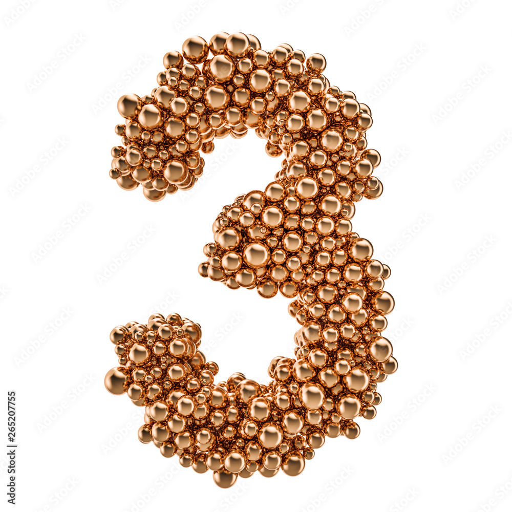 Golden number 3 from gold balls, 3D rendering Golden number 3 from gold balls, 3D rendering