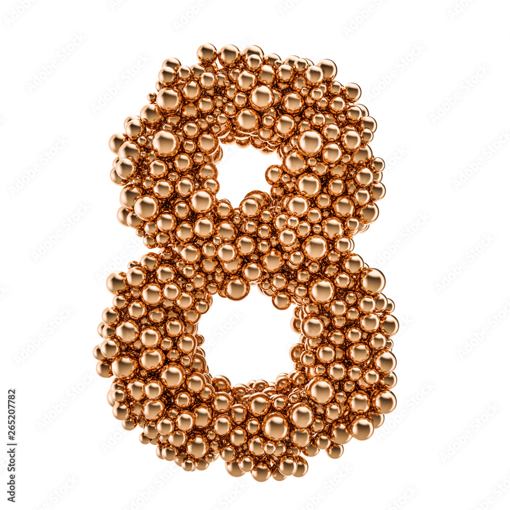 Golden number 8 from gold balls, 3D rendering Golden number 8 from gold balls, 3D rendering