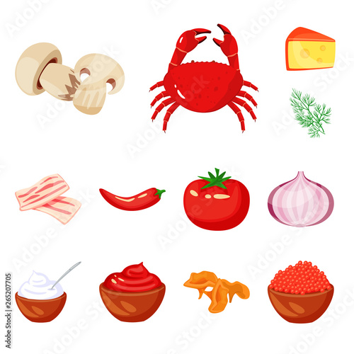 Isolated object of food  and flavors logo. Set of food  and ingredient  stock vector illustration.