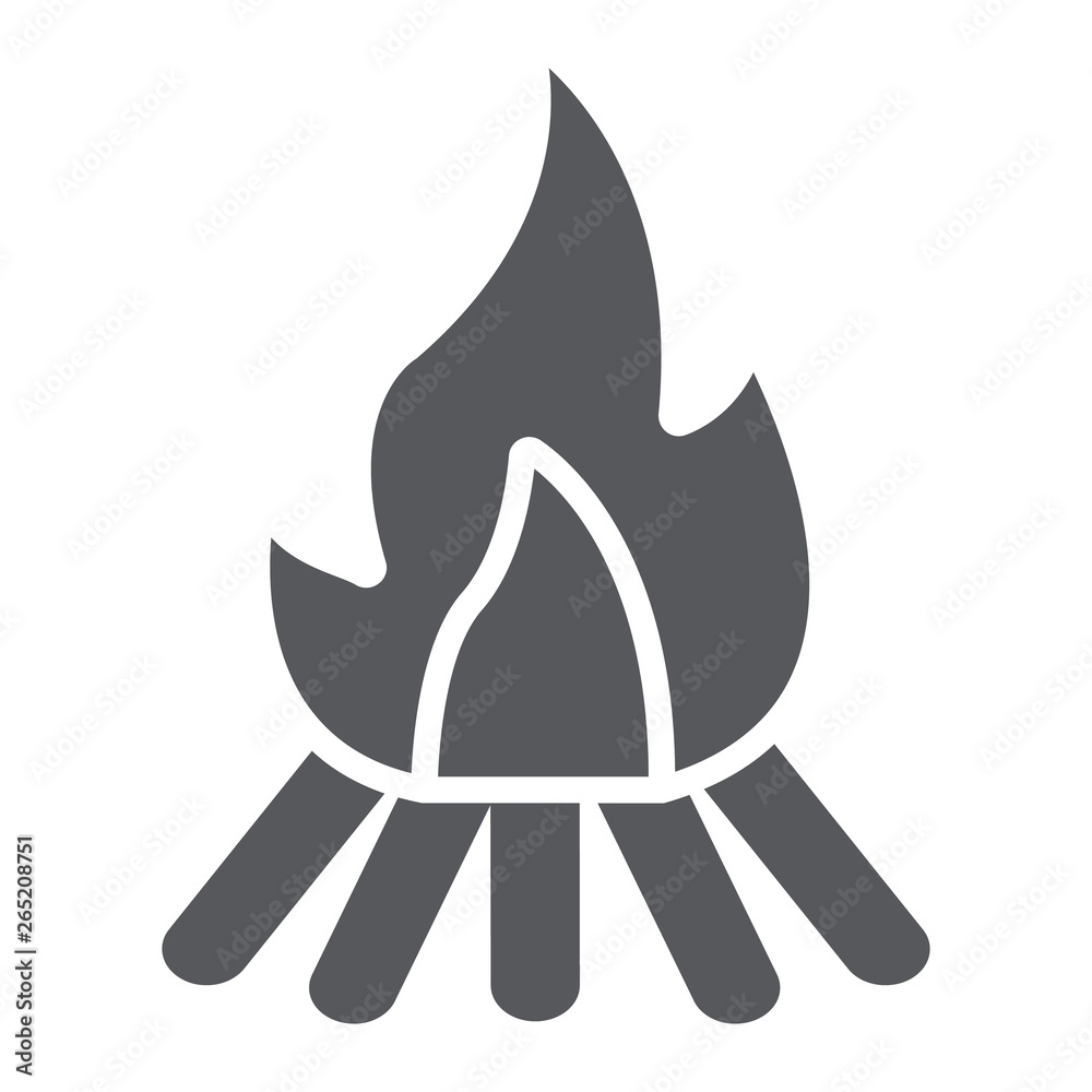 Campfire glyph icon, fire and burn, bonfire sign, vector graphics, a solid pattern on a white background. Campfire glyph icon, fire and burn, bonfire sign, vector graphics, a solid pattern on a white background.