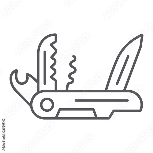 Multi tool thin line icon, camping and multifunction, pocket knife sign, vector graphics, a linear pattern on a white background.