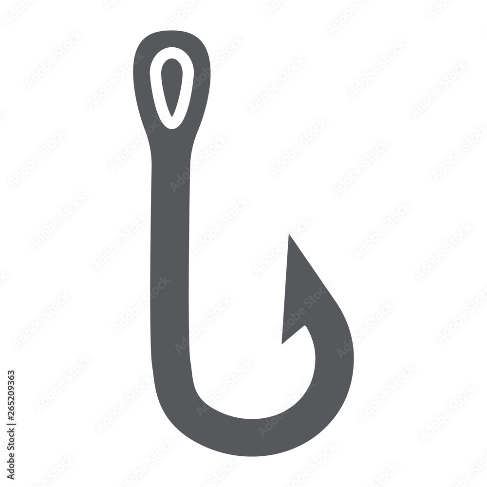 Fishing hook glyph icon, fishing and bait, fishhook set sign, vector graphics, a solid pattern on a white background.