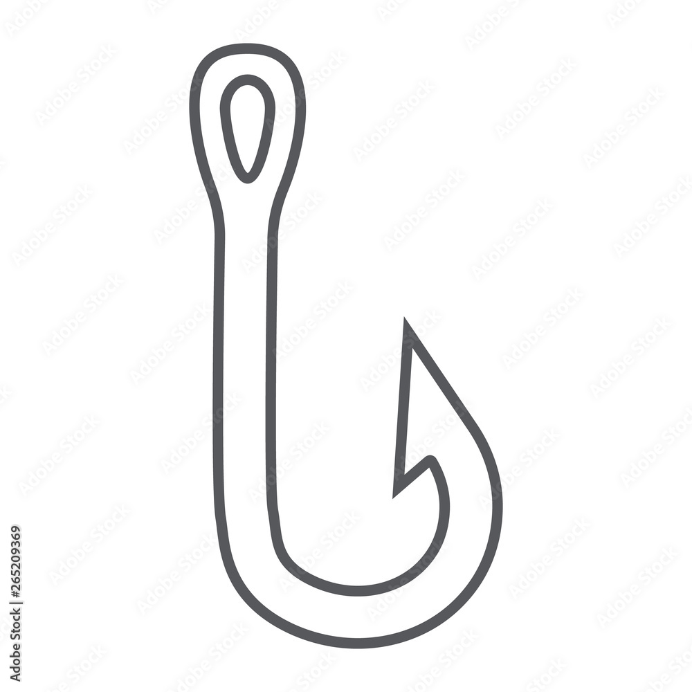 Fishing hook thin line icon, fishing and bait, fishhook set sign, vector graphics, a linear pattern on a white background. Fishing hook thin line icon, fishing and bait, fishhook set sign, vector graphics, a linear pattern on a white background.