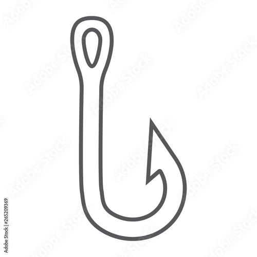 Fishing hook thin line icon, fishing and bait, fishhook set sign, vector graphics, a linear pattern on a white background.