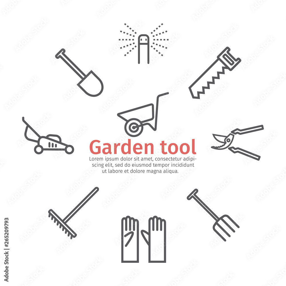 Garden tools banner. Vector sign for web graphic. Garden tools banner. Vector sign for web graphic.