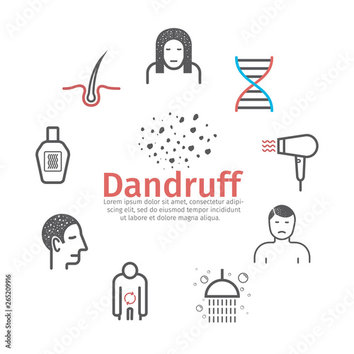 Dandruff banner. Vector signs for web graphics.