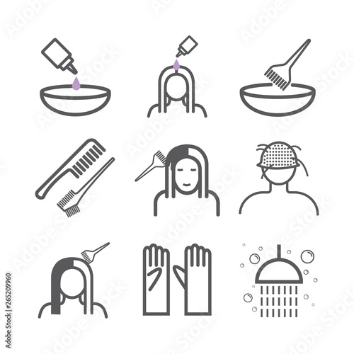 Hair coloring line icons. Vector signs for web graphics.