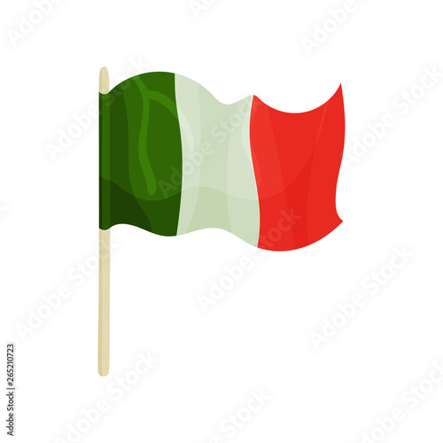 Italian flag on the pole waving. Vector illustration.