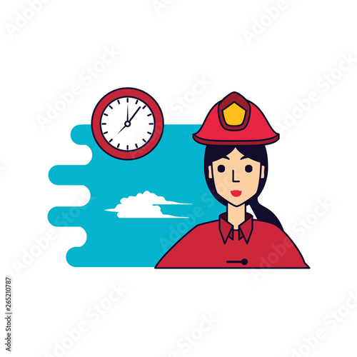 firefighter professional female with clock time