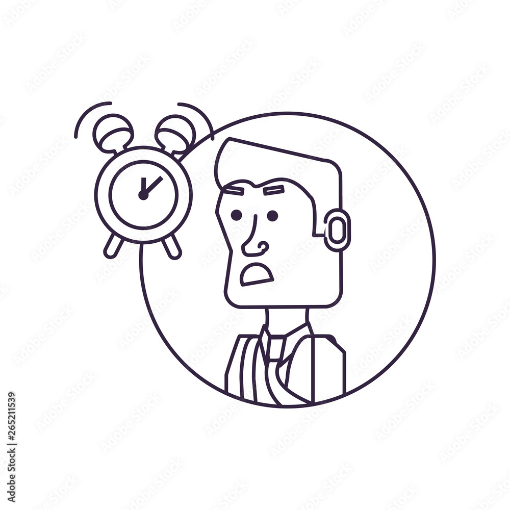 Obraz premium businessman elegant in frame circular with alarm clock