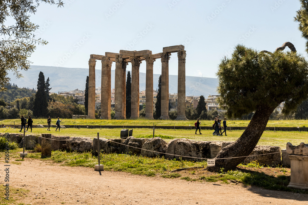 Athens, Greece. The columns of the Temple of Olympian Zeus, or Olympieion, a former colossal temple now in ruins