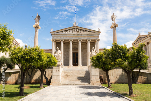 Athens, Greece. The modern building of the Academy of Athens, Greece's national academy and the highest research establishment in the country