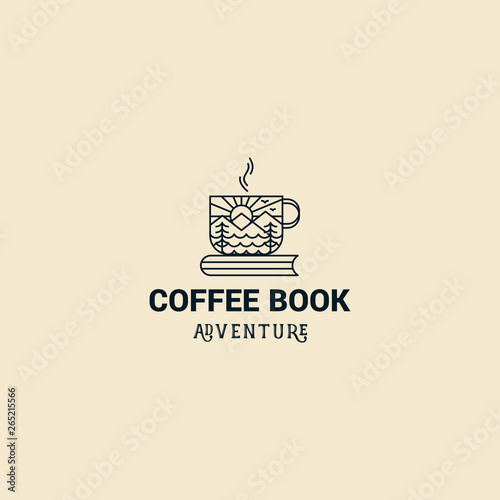 Coffee book library adventure modern line art logo design inspiration custom logo design vector