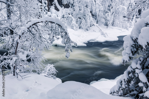 River framed by snowy forest