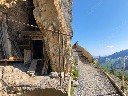 Hermit's houses or Nachgebautes Eremitenhaus (Eremitenhäuschen oder Eremitenhaeuschen) in the Alpstein mountain range and in the Appenzellerland region - Canton of Appenzell Innerrhoden, Switzerland photo