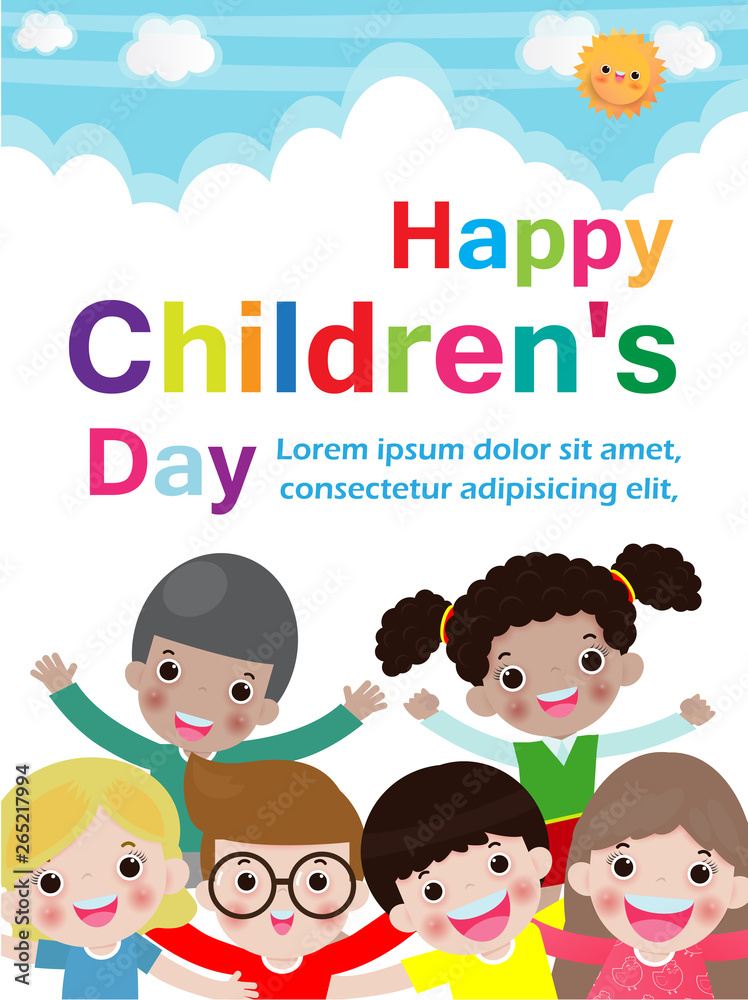 Happy children's day background, Template for advertising brochure, your text,Kids and frame vector illustration