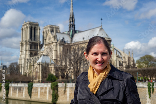 Beautiful American Woman at Notre-Dame de Paris