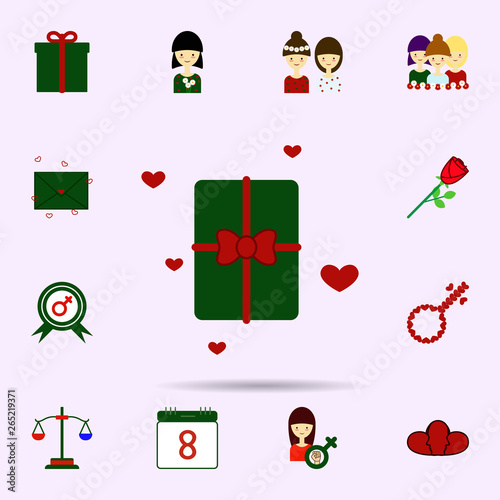 Gift, ribbon, heart color icon. Universal set of 8 march for website design and development, app development