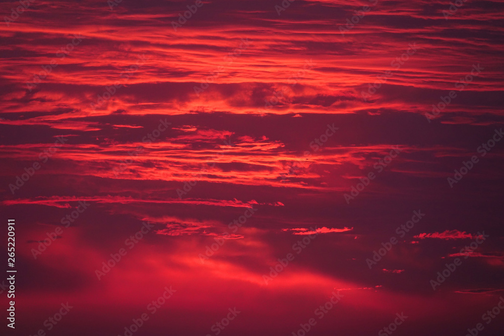 DRONE: Breathtaking shot of red skies on a cloudy evening in Dalmatia, Croatia.