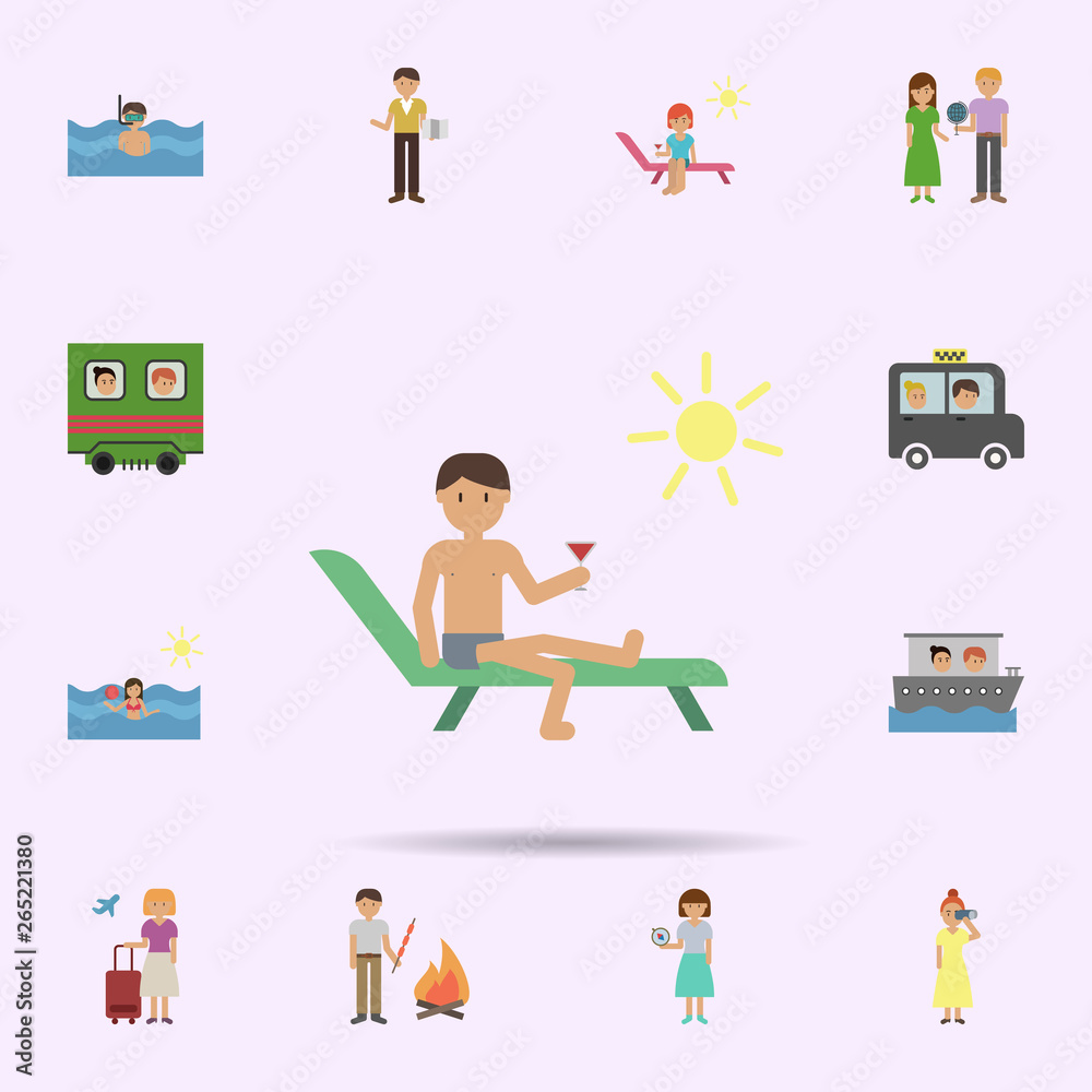 Beach, man, sun cartoon icon. Universal set of travel for website design and development, app development Beach, man, sun cartoon icon. Universal set of travel for website design and development, app development