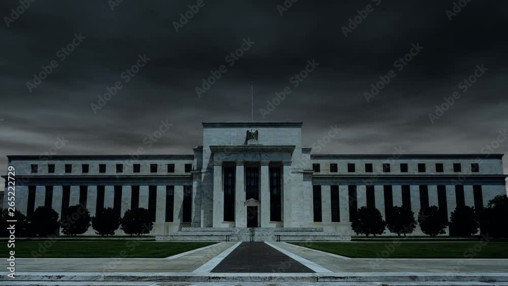 Dramatic storm clouds over the Federal Reserve Board Building in Washington D.C.
