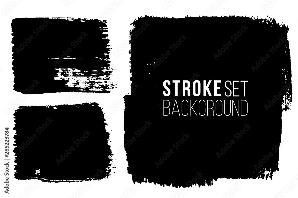 Grunge painted spots set. Vector brush strokes. Distressed banners. Black stripes isolated, paintbrush collection. Modern textured shapes.