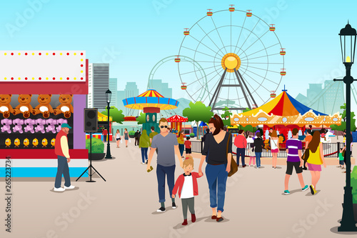 People Going to Amusement Park Illustration