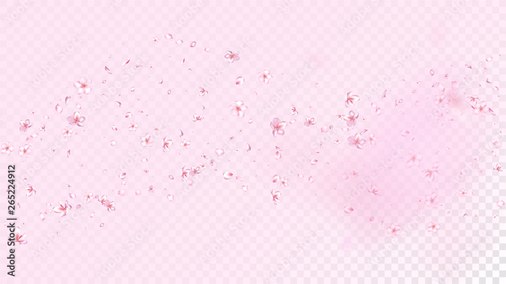 Obraz premium Nice Sakura Blossom Isolated Vector. Pastel Flying 3d Petals Wedding Frame. Japanese Oriental Flowers Wallpaper. Valentine, Mother's Day Feminine Nice Sakura Blossom Isolated on Rose
