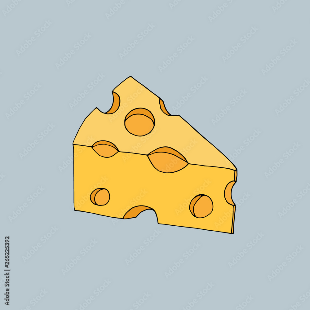 Cartoon cheese pattern for printing on t-shirts and in books. Vector  illustration of a piece