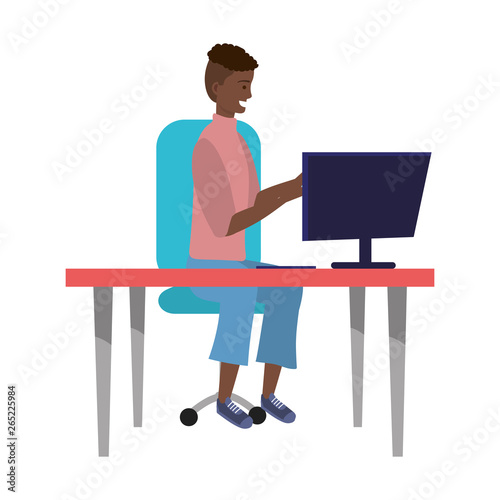 Millenial person stylish outfit sitting in work desk