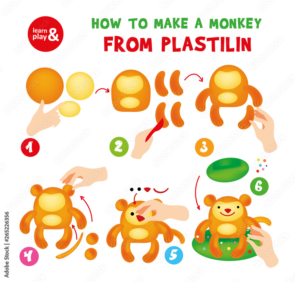 Fototapeta premium Cute Plasticine Monkey Step Instruction for Kid