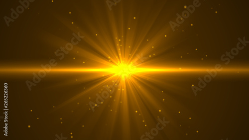 Gold lights shining .golden background with shiny stars and rays.Sparkles or particle glitter lighting . Merry Christmas festive abstract background 