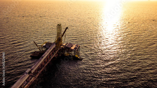 Billede på lærred Sunset landscape with Sand suction platform at Ban Khlong Muang, Krabi, Thailand