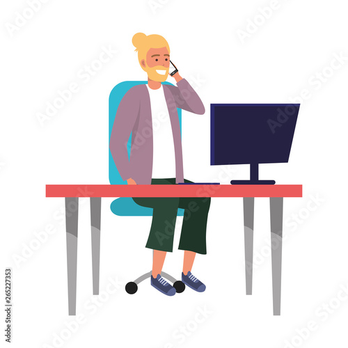 Millenial person stylish outfit sitting in work desk