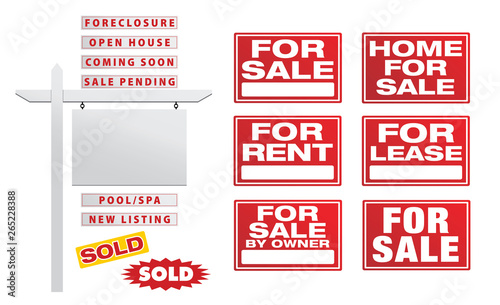 Set of Vector Real Estate Signs with Placards - Build Your Own
