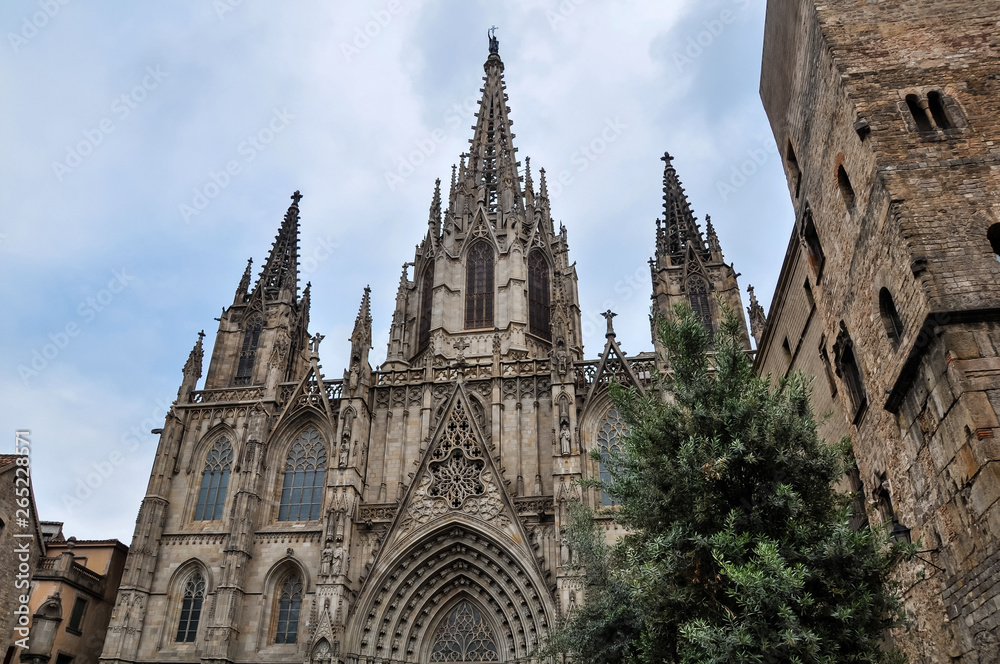 Barcelona Spain Catholic Church on a rainy day.
