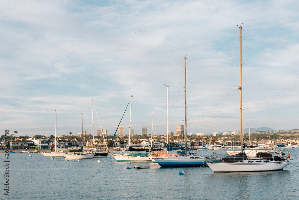 Boats in Newport Harbor, in Newport Beach, Orange County, California