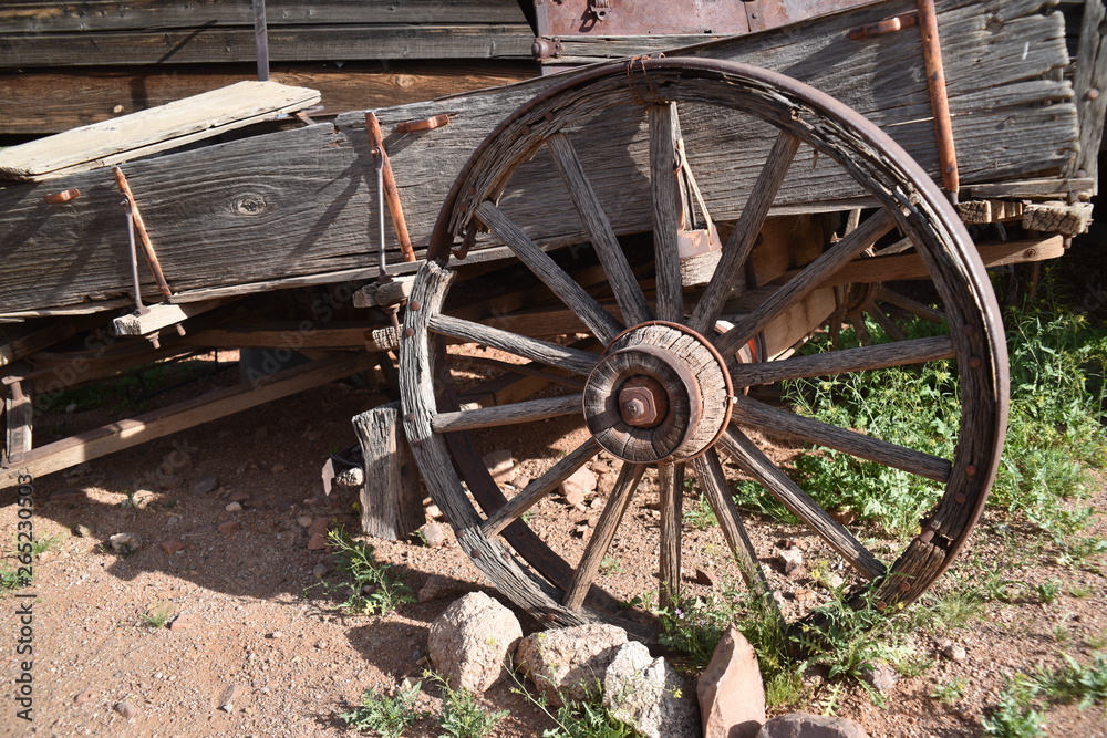 Arizona's Goldfield: vintage abandond wagons and rusted framing equipment