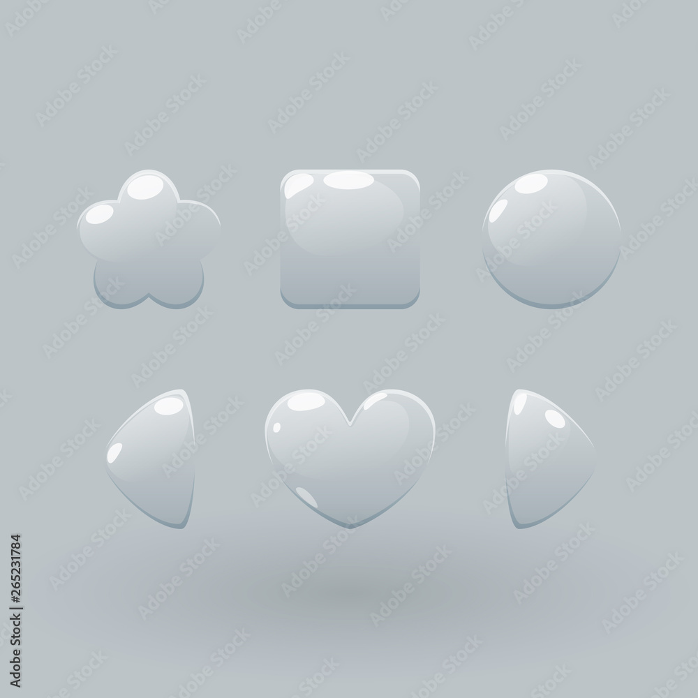 Set of transparent water gui set. Realistic vector buttons illustration.