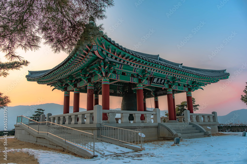 Obraz premium old bells are stored in the pavilion. in pocheon south korea,