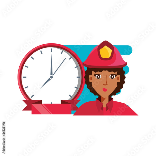 firefighter professional female with clock time